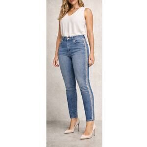 7 For All Mankind High Waist Ankle Skinny Jeans Size 32 Silver Stripe